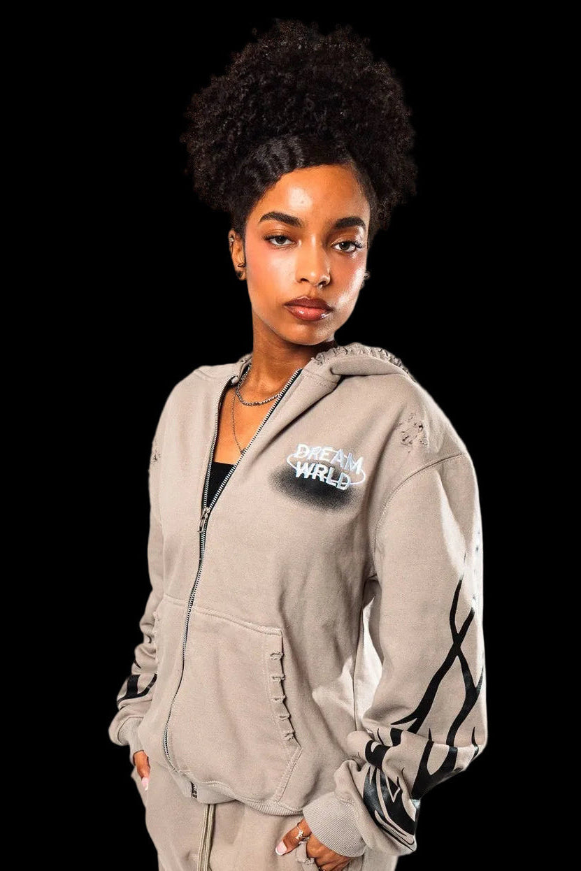Grey Graphic DreamWrld Zip Up Jacket